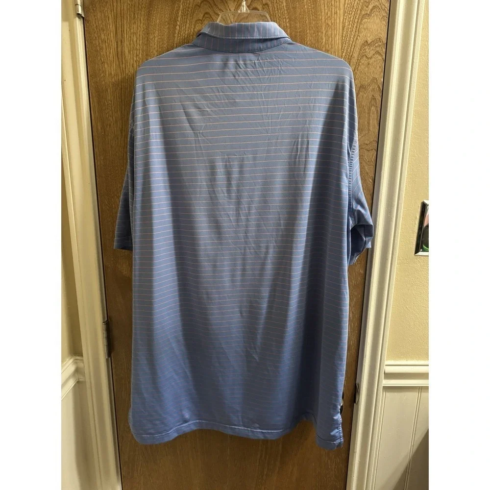 Peter Millar Summer Comfort Mens XL Polo Shirt Blue Pink Striped TX Golf Patch